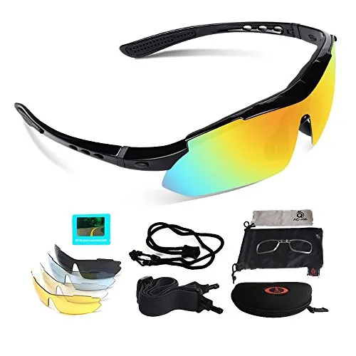 VILISUN Fahrradbrille Sportbrille UV-Schutz mit 5 Wechselgläser inkl Schwarze Polarisierte Linse, Unisex Sonnenbrille, für Outdooraktivitäten wie Radfahren Laufen Klettern