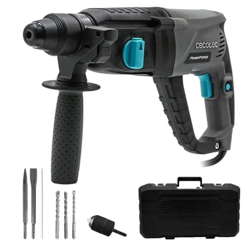 Cecotec SDS Bohrhammer PowerForce 4000 Atomic, 800 W Leistung, 3 J Schlagenergie, 3-in-1 System als Meißelhammer, Schlagbohrer und Bohrer, SDS-Plus, Extra-Bohrfutter, Bohrer, Meißel, 3 m Kabel, Koffer