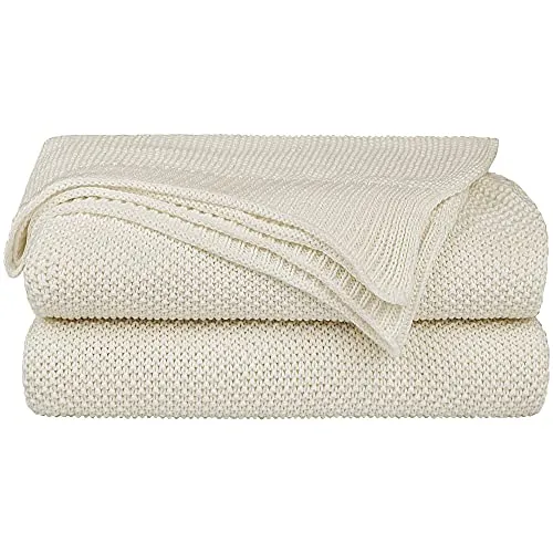 PiccoCasa Tagesdecke Baumwolle Strickdecke Sommerdecke pflegeleicht gesund als Sofadecke Sofaüberwurf für Fernsehen oder Lesen usw. Beige 150x200cm