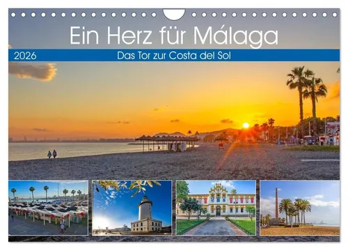 Christa Kramer | Ein Herz für Málaga (Wandkalender 2026 DIN A4 quer) - Kalender mit 14 zauberhaften Impressionen von Málaga, ideal für Liebhaber der Costa del Sol und als Geschenk für jeden Anlass.