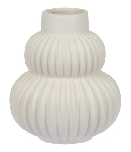 ZauberDeko Dekovase Vase Weiß Geriffelt zwei Rundungen Tischdeko Porzellan 16cm Hoch