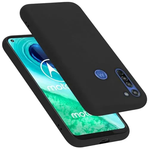 Cadorabo Hülle kompatibel mit Motorola Moto G8 Hülle Silikon Handyhülle für Moto G8 Case aus flüssigem Silikon- Kratzfeste und stoßfeste dünne TPU Schutzhülle - Liquid SCHWARZ