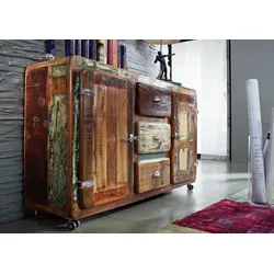 FREEZY Massives Sideboard #07 - Mehrfarbig, lackiert - Buffets aus Altholz, jedes Stück ein Unikat mit individuellen Maserungen und viel Stauraum durch 3 Schubladen und 2 Türen.