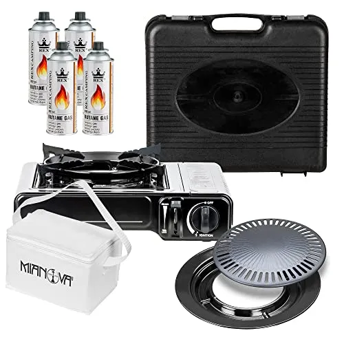 Mianova Campingkocher Outdoor Gaskocher - Vielseitiger Notfallkocher mit Piezozündung - Campingkocher für Outdoor-Aktivitäten, ideal für Grillen und Notfälle. Mit stufenlos regulierbarer Flamme und sicherem Drucksensor.