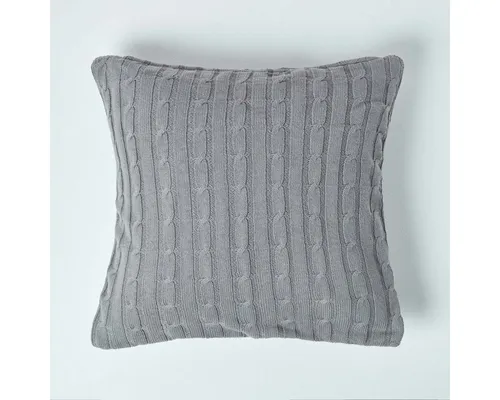 Homescapes Kissenhülle Zopfmuster-Kissenbezug in Grau, 100% Baumwolle, 45 x 45 cm