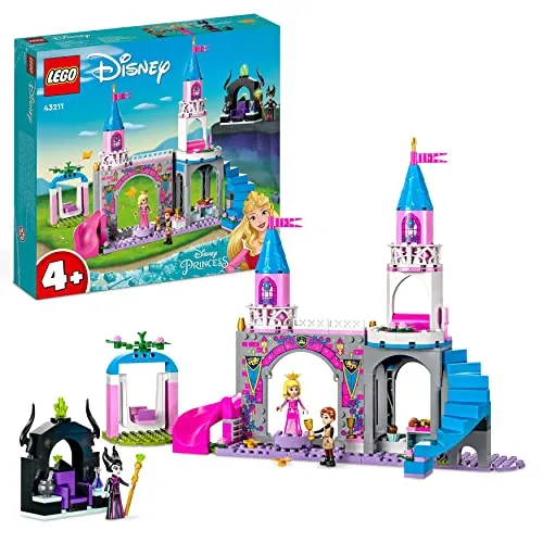 LEGO Disney Princess Auroras Schloss 43211 - Bauspielzeugset mit drehbarer Tanzfläche, 3 Mini-Puppen und Maleficents Thron. Ideal für kreative Rollenspiele und die Nachstellung von Lieblingsszenen aus Disneys Dornröschen.