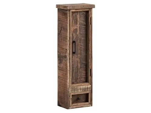 massivum Hochschrank Sumatra - Badkommode im Chalet Stil - Rustikaler Hochschrank aus unbehandeltem Altholz, ideal für kleine Bäder. Mit 1 Tür und 1 Schublade bietet er praktischen Stauraum und verleiht Ihrem Bad einen charmanten Look.