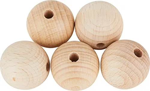 VBS Holzkugeln 30 mm Buchenholz geschliffen poliert durchgebohrt 6 mm Innenbohrung Basteln Dekoration DIY 5 Stück