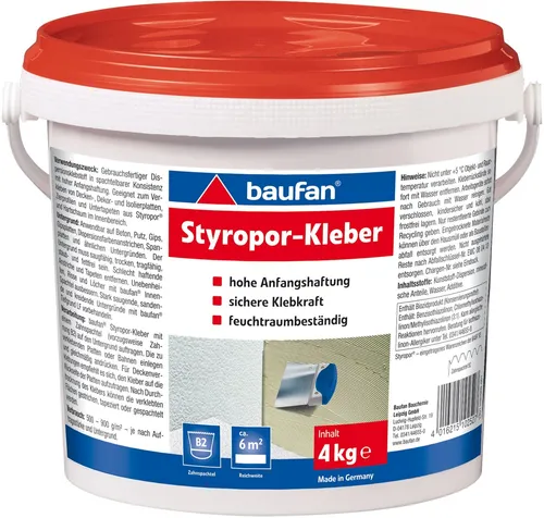 Baufan Styroporkleber 4,0 kg - Kleber & Leime, stark haftend und ideal für Styropor und Dämmmaterialien geeignet.
