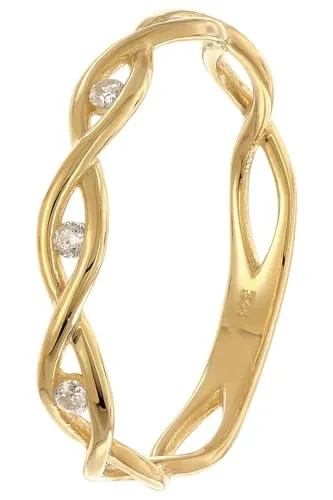 trendor Goldring Gold 333/8K mit Zirkonias - Fingerring im verspielten Flechtdesign, 8 Karat Gold 333, verziert mit 4 glitzernden Zirkonias. Perfekt für elegante Ringsets, Breite 3,1 mm.