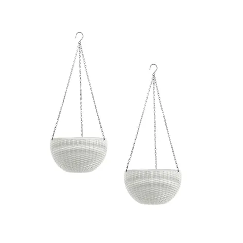 HTI-Living Blumenampel 2er Set Rattanoptik Weiß - Garten-Zubehör: Hängende Blumenampeln im stilvollen Rattan-Look, ideal für kreative Pflanzengestaltung und Platzersparnis.
