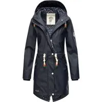 Navahoo Damen Übergangsjacke Tropical Stormoo Navy - Funktionsjacke mit wasserdichtem Obermaterial und Kapuze, ideal für nasse Tage. Modischer Schnitt mit verstellbarem Taillienzug für perfekten Sitz und großen Stauraum durch zahlreiche Taschen.