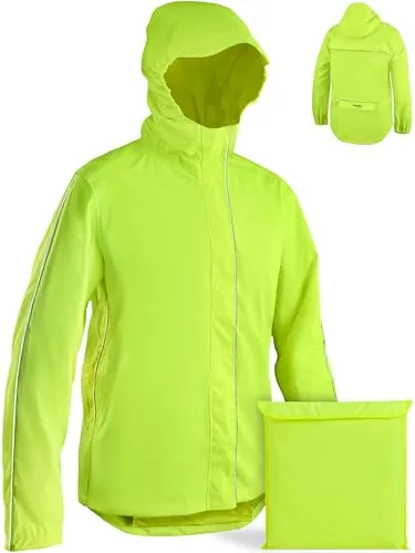 Prowiste Fahrradjacke Herren & Damen XXL – Wasserdicht & Atmungsaktiv – Reflektierende Regenjacke mit Kapuze & Rückentasche – Kompakt mit Tasche verstaubar – Laufjacke – Windjacke