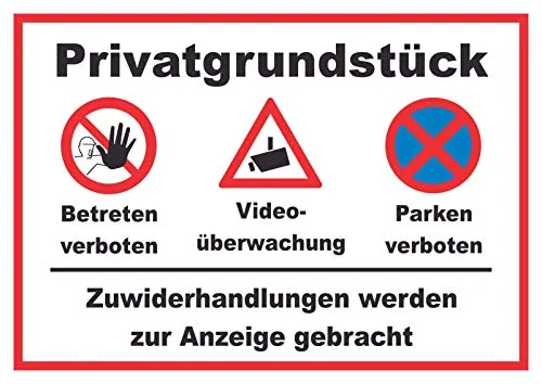 HB-Druck Privatgrundstück Betreten und Parken verboten Videoüberwachung Schild A2 - Sicherheitsschild aus wetterfestem Aluminium-Verbundmaterial, ideal für den Schutz Ihres Grundstücks. Einfach zu montieren, mit Digitaldruck und Schutzlaminat für lange Haltbarkeit.