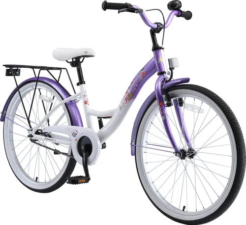 BIKESTAR Kinder Fahrrad 24 Zoll Classic - Lila & Weiß - Kinderfahrrad ab 10 Jahren, leicht und stabil dank Aluminiumteilen. Ergonomisches Design fördert gesunde Entwicklung und sicheres Fahren.