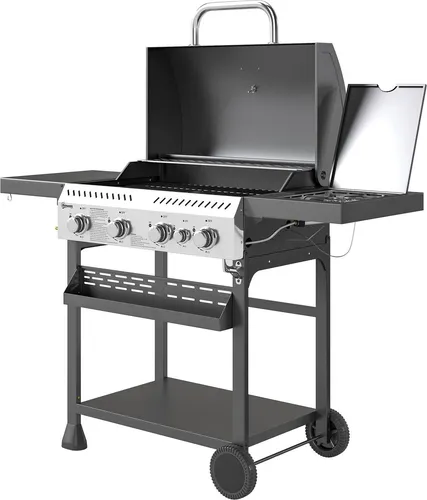 Gasgrill 12 KW 4+1 Brenner BBQ Grillwagen aus Edelstahl