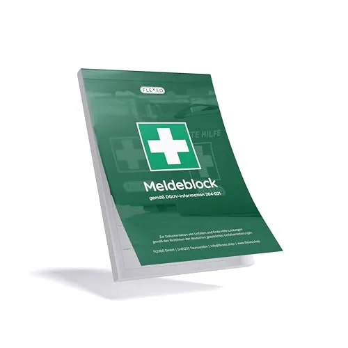 FLEXEO Meldeblock | DSGVO konforme Alternative zum Verbandbuch | 50 Blatt | DIN A5 | Gem. DGUV 204-020 | Stand 2021 | Verbandsbuch Betrieb 2021 | Verbandbuch für Betriebe 2021 | 1 Stück