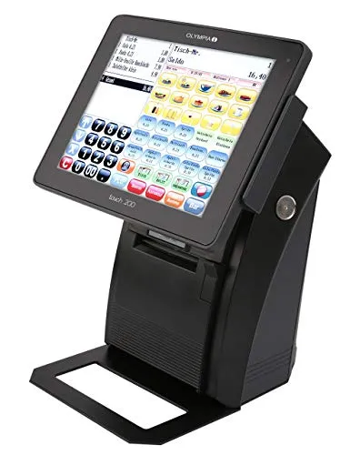 Olympia Registrierkasse Touch 200, schwarz - Moderne Registrierkasse für Einzelhandel und Gastronomie mit 24,6 cm Touchscreen, 3 Jahre TSE Lizenz und leistungsstarkem Thermodrucker für effiziente Abläufe.