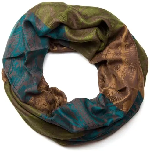 styleBREAKER Damen Loop Schlauchschal mit Blumen, Hibiskus Blüten, Paisley Muster, warm und weich, Tuch, Schal 01018058, Farbe:Grün-Petrol-Hellbraun