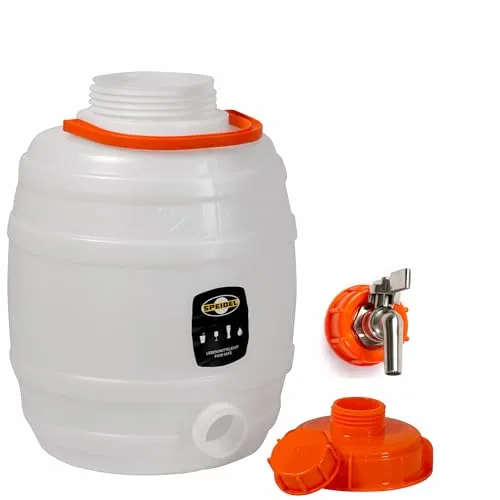 Lebensmittelechtes Getränkefass Mostfass Gärfass (12 Liter rund mit Messing-Auslaufhahn)
