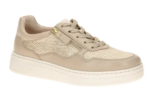 Gabor 86.408 Damenschuhe - Bequeme Sneaker in Beige mit Flechtmuster - Elegante Gabor Sneaker für Damen in Beige mit grauem Flechtmuster. Aus Echtleder gefertigt, bieten diese Halbschuhe ein herausnehmbares Fußbett für individuellen Komfort. Ideal für jeden Tag!