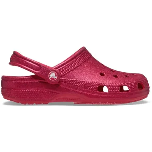 CROCS Classic Glitter Clog Badesandale für Damen, Gr. 38 in Himbeere - Stylische CROCS Clogs in himbeerfarbenem Glitzerdesign. Perfekt als Sommerschuh, bequem und leicht. Ideal für entspannte Tage am Strand oder im Garten.