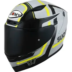 Suomy Track-1 Ninety Seven Integralhelm - Hellgrau/Gelb/Schwarz - M - Motorradhelm aus TRICARBOCO-Verbundwerkstoff, bietet hervorragenden Schutz und Komfort, ideal für sowohl Straßen- als auch Rennstreckeneinsatz. Inklusive effiziente Belüftung und herausnehmbares Hydrocool-Futter.
