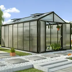 Vitavia Gewächshaus Zeus Comfort 13800, HKP 10mm, schwarz - Garten-Zubehör für anspruchsvolle Gärtner: Das robuste Gewächshaus mit 10mm HKP-Verglasung bietet hohe Windstabilität, eine breite Doppelflügeltür und 10 Jahre Garantie auf Hohlkammerplatten.