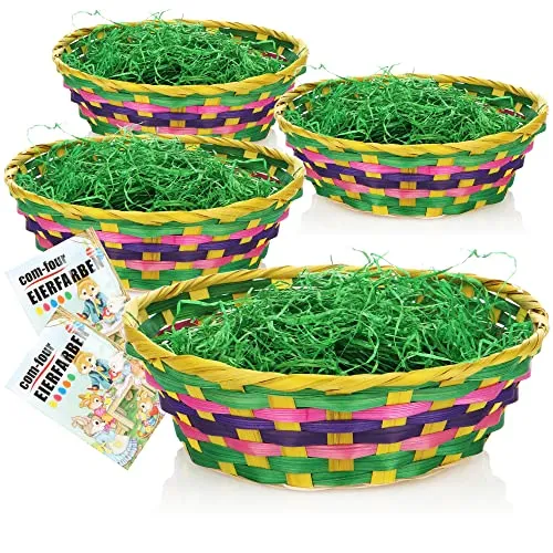 com-four® 4x Osterkörbchen mit Deko Gras und Eierfarben von COM-FOUR