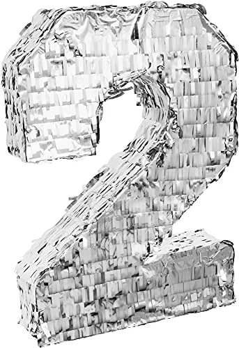 Goodtimes Pinata Zahl 2 in Silber 40cm hoch Partyspiel Zum Befüllen mit Süßigkeiten und zerschlagen Als Geschenkidee für Geburtstag Hochzeit JGA