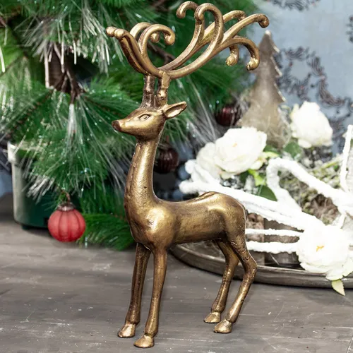 Rentier Figur Goldfarbend – Elegante Gartenfigur aus Aluminium - Wunderschöne goldfarbene Rentier Figur aus hochwertigem Aluminium, ideal zur Verschönerung Ihres Gartens oder als festliche Dekoration.