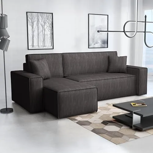 Imebel Ecksofa mit Schlaffunktion 244x83x143 cm - Schlafsofa Ecksofa im Modernen Stil - Bequeme Schlafcouch L-Form - Multifunktionale Sofa mit Bettkasten - Eckcouch mit Bettfunktion