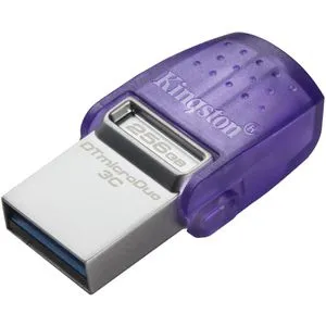 Kingston USB-Stick DataTraveler MicroDuo 3C 256 GB - USB-Stick mit dualer Schnittstelle für USB-A und USB-C, Lesegeschwindigkeit bis zu 200 MB/s, ideal für den schnellen Datenaustausch zwischen Geräten.