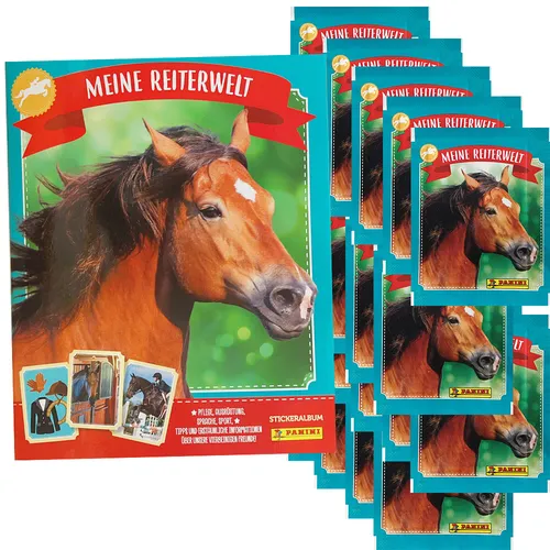 Panini Pferde - Meine Reiterwelt Sammelalbum mit 20 Tüten - Entdecken Sie die aufregende Welt der Pferde mit diesem Sammelalbum von Panini. Ideal für Sammler und Fans, um die Kollektion zu vervollständigen und die Liebe zu Pferden zu teilen.