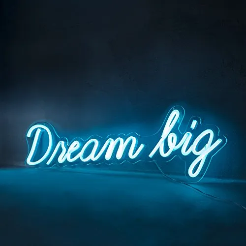 Lights4fun Dream Big LED Neon Leuchtschriftzug - Neon Schriftzug mit 336 LEDs, Maße: 19,5cm x 62,3cm. Stilvolles Licht für den Innenbereich, ideal für einladende Akzente in jedem Raum.