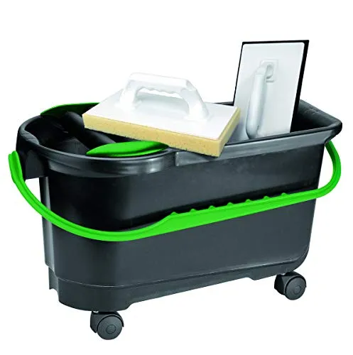 Berg 18072 Fliesen-Waschset inkl. 4 Räder - Fliesen- & Fugenschwämme, inklusive 24 l Wascheimer mit 4 Rollen für müheloses Arbeiten und hochwertige Reibebretts für perfekte Reinigungsergebnisse.