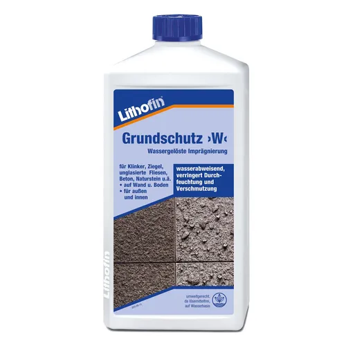 Lithofin Grundschutz W Imprägnierung 1 Liter - Hochwertige Imprägnierung für Wand und Boden, farblos und klar. Schützt zuverlässig vor Fett und Öl, ideal für diverse Materialien. Effiziente Abdeckung von ca. 10-25 m² pro Liter.