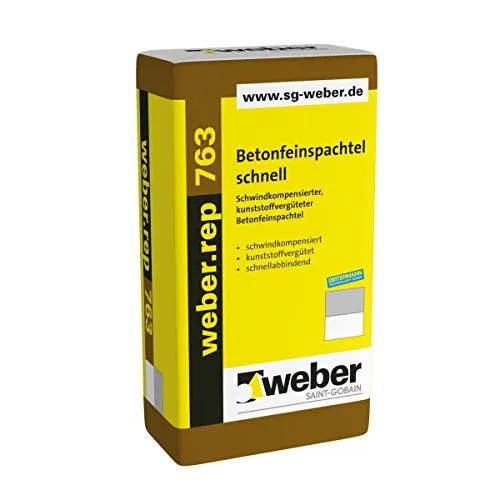 SG weber Betonfeinspachtel 763, 20kg - Mittelgrau, Zement (Cement), Paste, Betonfeinspachtel, Spachtelmasse, Beton, Risse und Vertiefungen, Schwindkompensiert, Wasserfest, Niedrigviskos, Eimer
