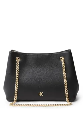 CALVIN KLEIN JEANS Umhängetasche MNML MNGRM CHN SHLDR - Stylische Schultertasche aus schwarzem Polyester und Lederimitat, ideal für festliche Anlässe mit CK-Logo und elegantem Design. Maße: 24cm x 19cm x 10cm.