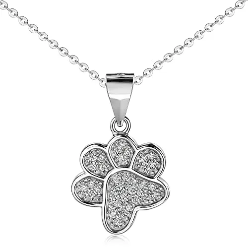Materia Kettenanhänger Damen Silber Pfote Hund Tier Zirkonia weiß KA-519 - Eleganter Kettenanhänger aus 925 Sterling Silber mit rhodiniertem Finish, verziert mit 36 funkelnden Zirkonia-Steinen. Perfekt für Tierliebhaber und als Geschenk in edler Schmuckbox.