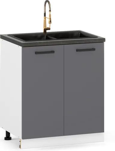 ULWEHOME 80 cm breiter freistehender Unterschrank für die Küche, 2 Fronten, unter der Spüle, Anthrazit | Küchenmöbel der Serie EKO