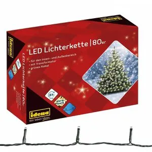 Idena 8325058 - LED Lichterkette mit 80 LEDs in Gold-Gelb - Weihnachtsbeleuchtung mit 80 LEDs, 8 Stunden Timerfunktion und 15,9 m Länge, ideal für stimmungsvolle Deko im Innen- und Außenbereich.