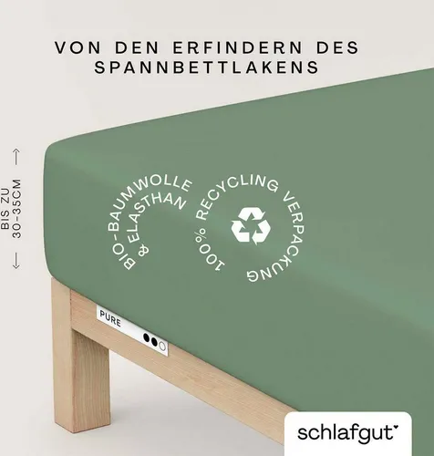 Schlafgut Spannbetttuch Pure, Grün, 120-130x200-220 cm - Bettlaken in Grün, hautfreundlich und bügelfrei, ideal für Allergiker, sorgt für angenehmen Schlaf und perfekter Sitz auf verschiedenen Matratzen.
