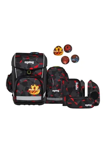ergobag cubo light Set - Ergonomischer Schulrucksack, extra leicht und individuell - Schulranzen Set, nur 780 g leicht, mit Hüftgurt für optimale Gewichtsverlagerung, 5-teiliges Set inkl. Turnbeutel und Kletties, nachhaltig aus 100% recycelten PET-Flaschen.