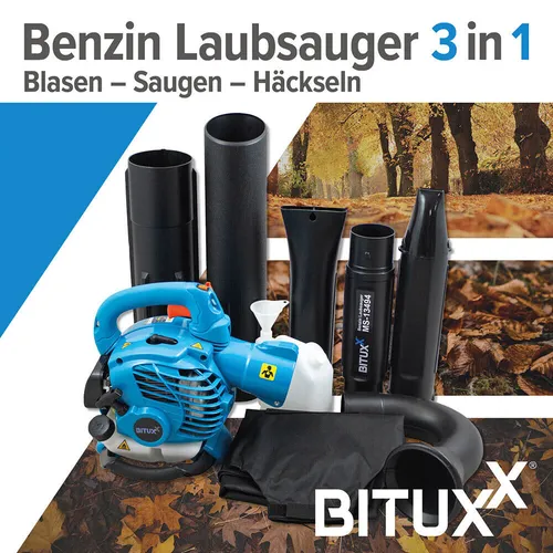 Benzin Motor Laubsauger 3in1 Kombi Laubbläser Laubhäcksler mit Fangsack BITUXX
