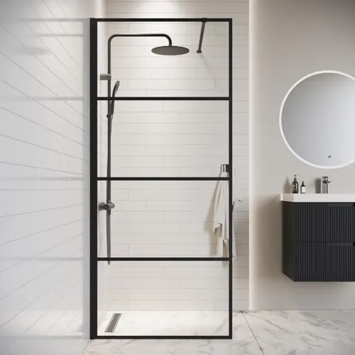 Duschwand Essos 80 x 200cm - Elegante Walk-In Dusche in Schwarz - Duschkabinen & -wände mit 8 mm Sicherheitsglas für höchste Qualität. Einfache Reinigung und bodengleiche Montage dank flexibler Stabilisationsstange aus Edelstahl.
