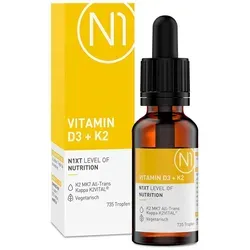 N1 Vitamin D3+k2 Tropfen - Arzneimittel zur Unterstützung des Immunsystems, hochdosiert mit 1000 I.E. Vitamin D3 und 7,5 μg K2 pro Tropfen, vegetarisch und ohne Zusatzstoffe, ideal für ganzjährige Gesundheit.
