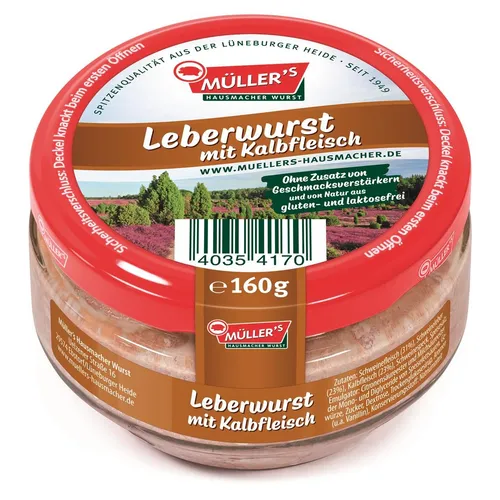 6x Müller's Kalbfleischleberwurst 160g Glas