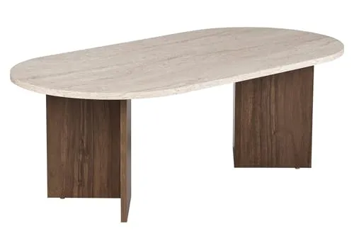 Moderner Couchtisch, 119 cm x 40 cm x 60 cm, Travertin & Walnuss - Hergestellt aus melaminbeschichtetem Spanholz, bietet dieser stilvolle Couchtisch eine langlebige und kratzfeste Oberfläche. Das moderne Design in Travertin- und Walnussfarben passt perfekt in zeitgenössische Wohnräume.