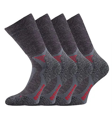 TippTexx 24 2/4 Paar unisex Wandersocken,Trekkingsocken mit Merinowolle (35/38, Grau/Rot 4 Paar)